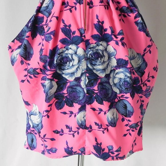 Dex Mini Dress Floral Sleeveless V-Neck 1/2 Zip Pockets - Size XS - Picture 3 of 7